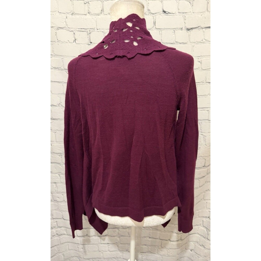 Anthropologie Sleeping on Snow Purple Wool Cut Out Cardigan Sweater size Small - Picture 4 of 6